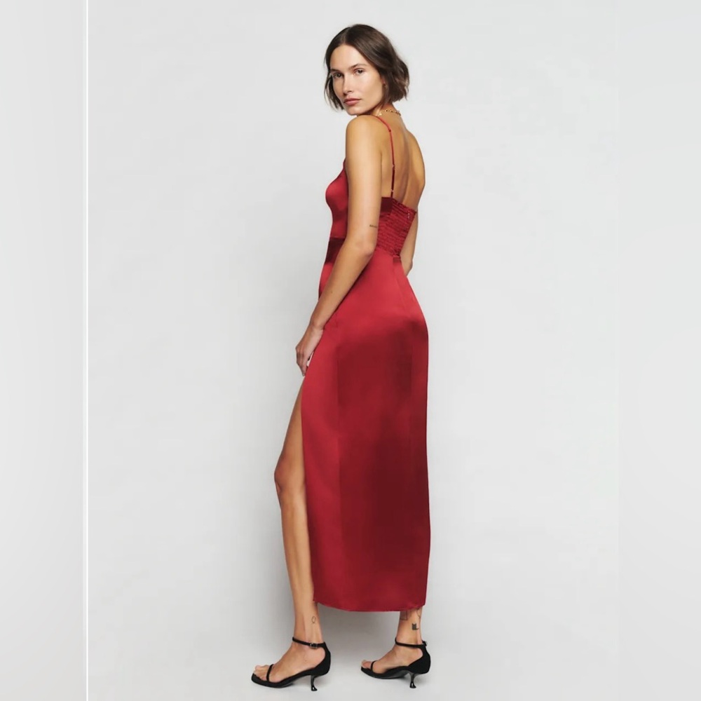 Reformation Solay Silk Midi Dress in Burgundy Red - Picture 3 of 6